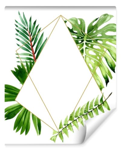 Palm beach tree leaves jungle botanical. Watercolor background illustration set. Frame border ornament square.