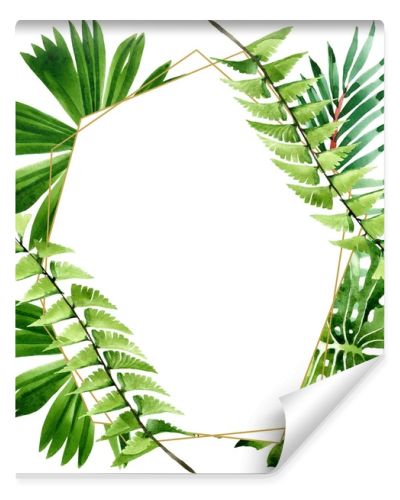 Palm beach tree leaves jungle botanical. Watercolor background illustration set. Frame border ornament square.