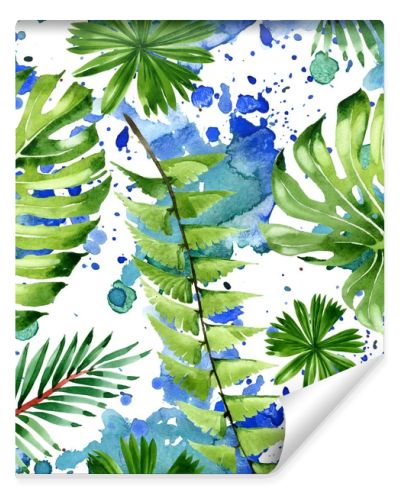 Palm beach tree leaves jungle botanical. Watercolor background illustration set. Seamless background pattern.