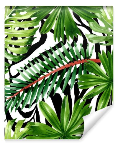 Palm beach tree leaves jungle botanical. Watercolor background illustration set. Seamless background pattern.