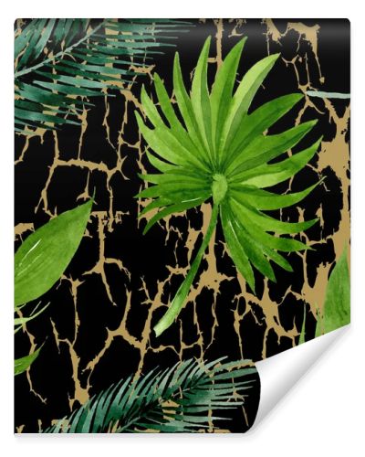 Palm beach tree leaves jungle botanical. Watercolor background illustration set. Seamless background pattern.