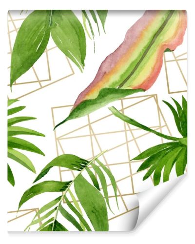 Palm beach tree leaves jungle botanical. Watercolor background illustration set. Seamless background pattern.