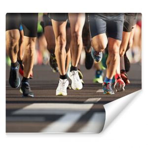 Marathon runners running on city road, large group of runners