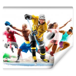 Multi sport kolaż piłka nożna boks piłka nożna siatkówka hokej na lodzie działa na białym tle