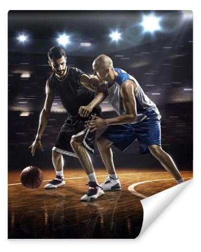 Two basketball players in action