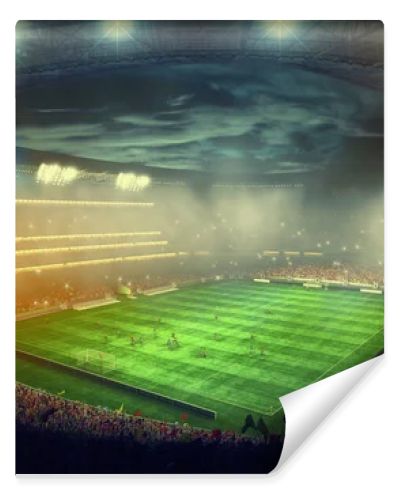 Playing field inside a soccer stadium at night. 3D Rendering