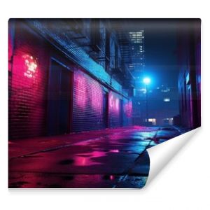 night street in the city, Neon-lit brick texture with red and blue accents, urban nightlife vibes, intense neon lighting, street art background