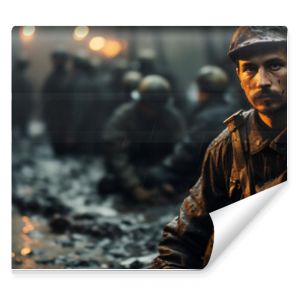 A Man In A Soldier's Uniform With A Squad Of Soldiers. Illustration On The Theme Of Cinema And TV Series, Wars And Military Conflicts. Generative AI