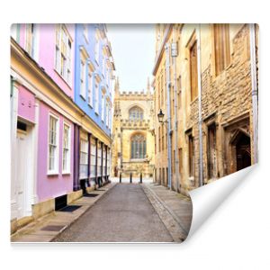 Colorful pastel buildings on a street in the University district of Oxford, England