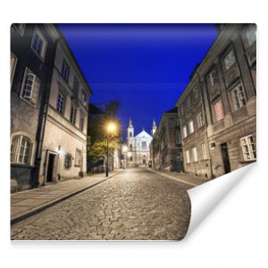 The street of the old town in Warsaw at night