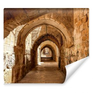 Sreet of Jerusalem Old City Alley made with hand curved stones. Israel