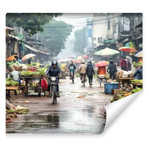 outdoor market in Vietnam on a rainy day