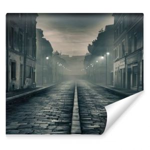 A quiet city street with historic cobblestones lining the pavement. Generative AI