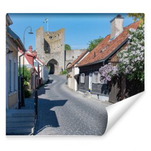 Narrow street in the historical old town in Visby, Sweden