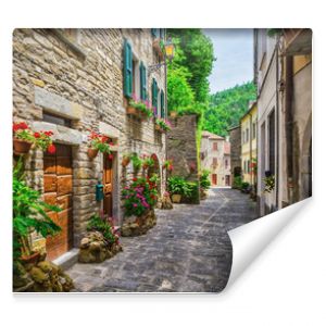 Włoska ulica w małym prowincjonalnym miasteczku Toskanii