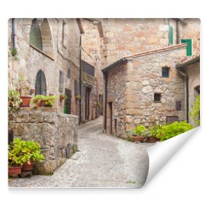 Old streets in the town of Sorano, Italy