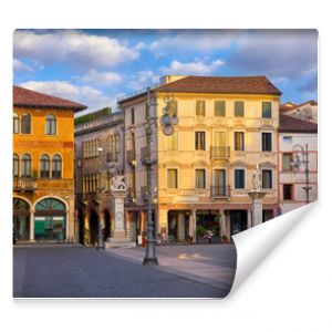 Bassano del grappa Italy. Square freedom. Landscape old town with italian architecture and street lamp. Sunrise at deserted street.