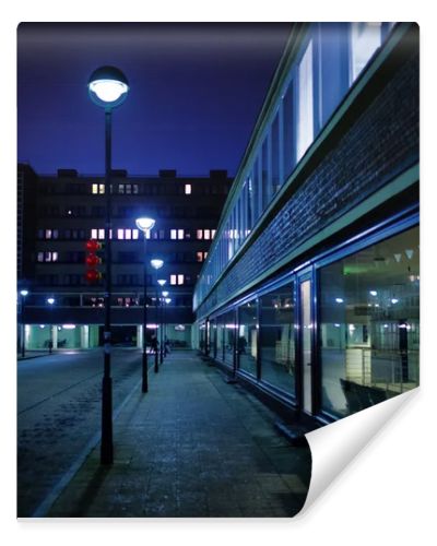 Street with windows and windows of houses in the evening