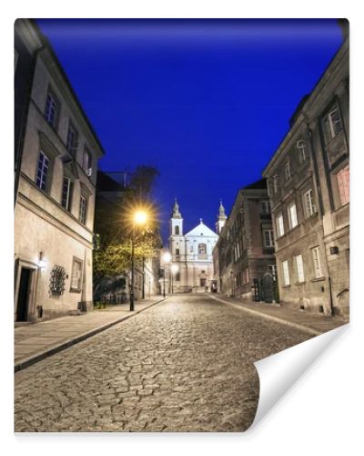 The street of the old town in Warsaw at night