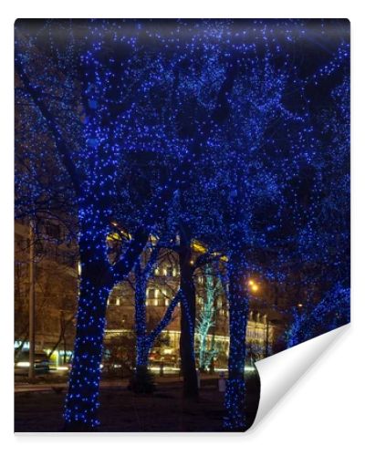 luminous garlands on the trees in the streets of old Moscow