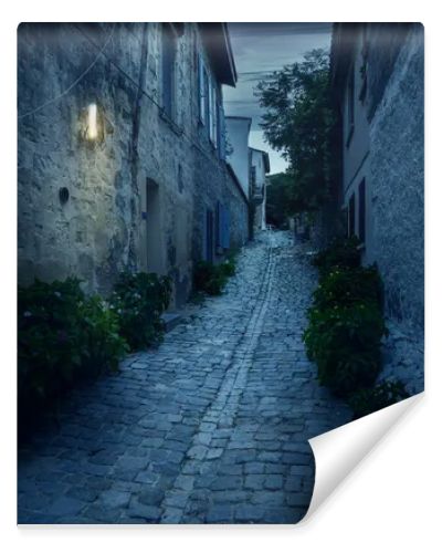 Old narrow town street in Alacati, Turkey