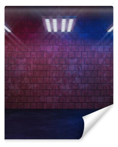 Dark brick room with top light, 3d rendering. Computer digital drawing.