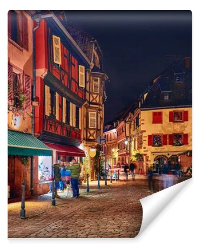 cozy street of Kaysersberg old village on Christmas holidays. Alsace, France