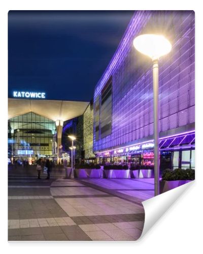 The newly created Galeria Katowice and railway station  in Katowice decorated by the christmas lights
