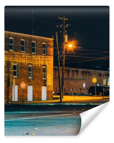 Old buildings at night in Hanover, Pennsylvania. 