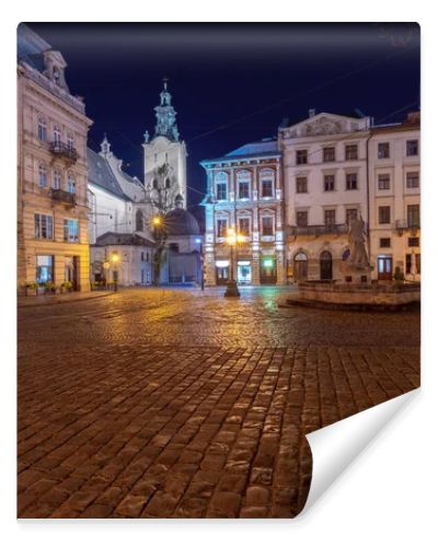 Lviv. Town Hall Square at Dawn.