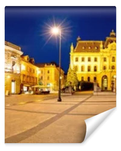 Ljubljana square and landmarks evening panoramic view