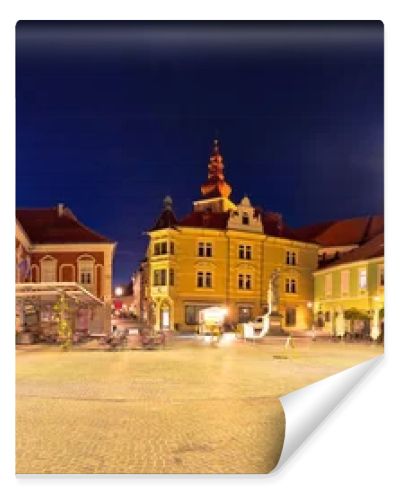 Town of Ptuj historic main square panoramic evening view