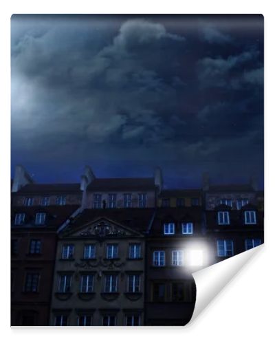 Fairyland Warsaw, Old Town, Stars,  moon and cumulonimbus in the night sky