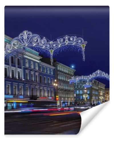 Nevsky Prospect at night Christmas illumination in Saint Petersb