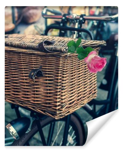 14 February, Valentine's day. Urban black bike with one fresh ro