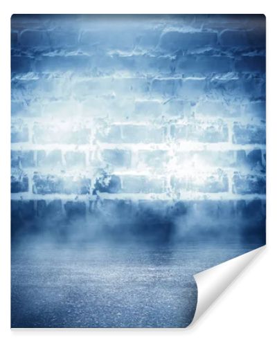 Brick wall background, street lights, neon light, smoke