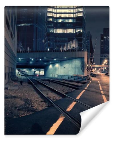 Dark urban downtown city train tunnel at night