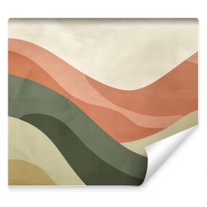 Vintage style abstract wave background with a mix of olive green, terracotta and cream