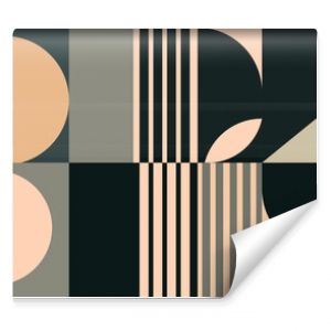 Modern vector abstract geometric background with circles, rectangles, squares and stripes in retro Bauhaus style