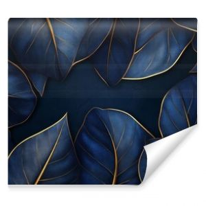 This stunning 3D artwork features dark blue leaves with intricate golden outlines, creating a luxurious floral design that adds depth and elegance to any space with its artistic flair