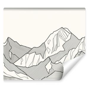 Black and white mountain line arts wallpaper, luxury landscape background design for cover, invitation background, packaging design, fabric, and print. Vector illustration.