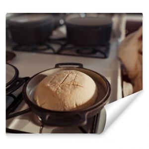 Bread baking on a vintage gas stove