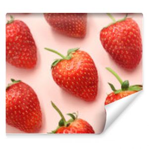 Fresh red strawberry pattern on isolated pink pastel background