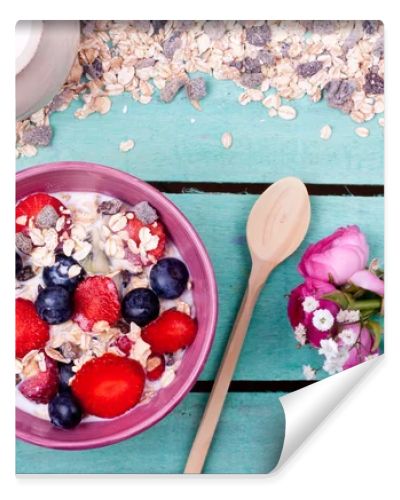 Muesli in bowl on table