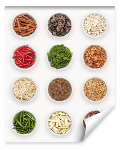 composite with varieties of ingredients isolated on white
