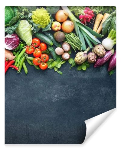 Food background with assortment of fresh organic vegetables