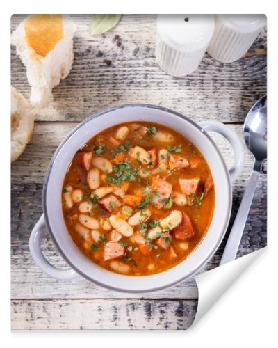 Baked beans in tomato sauce with chopped sausage