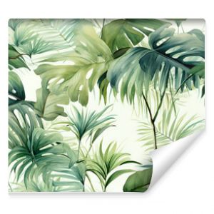 watercolor painting of tropical trees and leaves