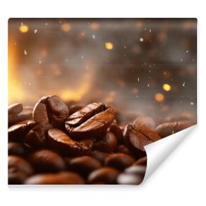 Freshly roasted coffee beans emitting steam and glowing sparks, evoking warmth and aroma.