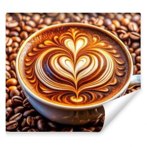 Aromatic Latte Art on Coffee Beans, Latte Art, Coffee Beans, Beverage, Espresso ,